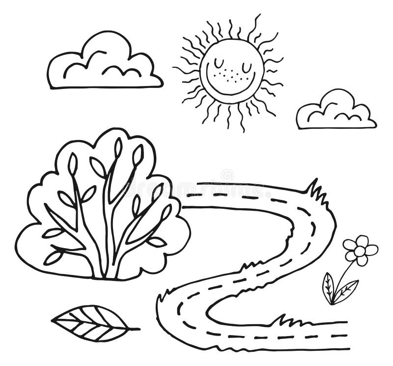 Summer nature child drawing coloring book landscape page stock vector