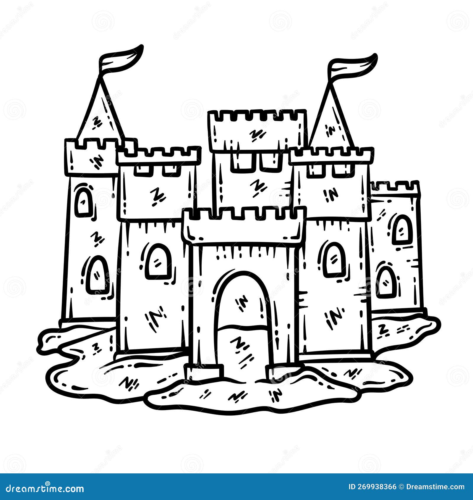 Summer sand castle line art coloring page stock vector