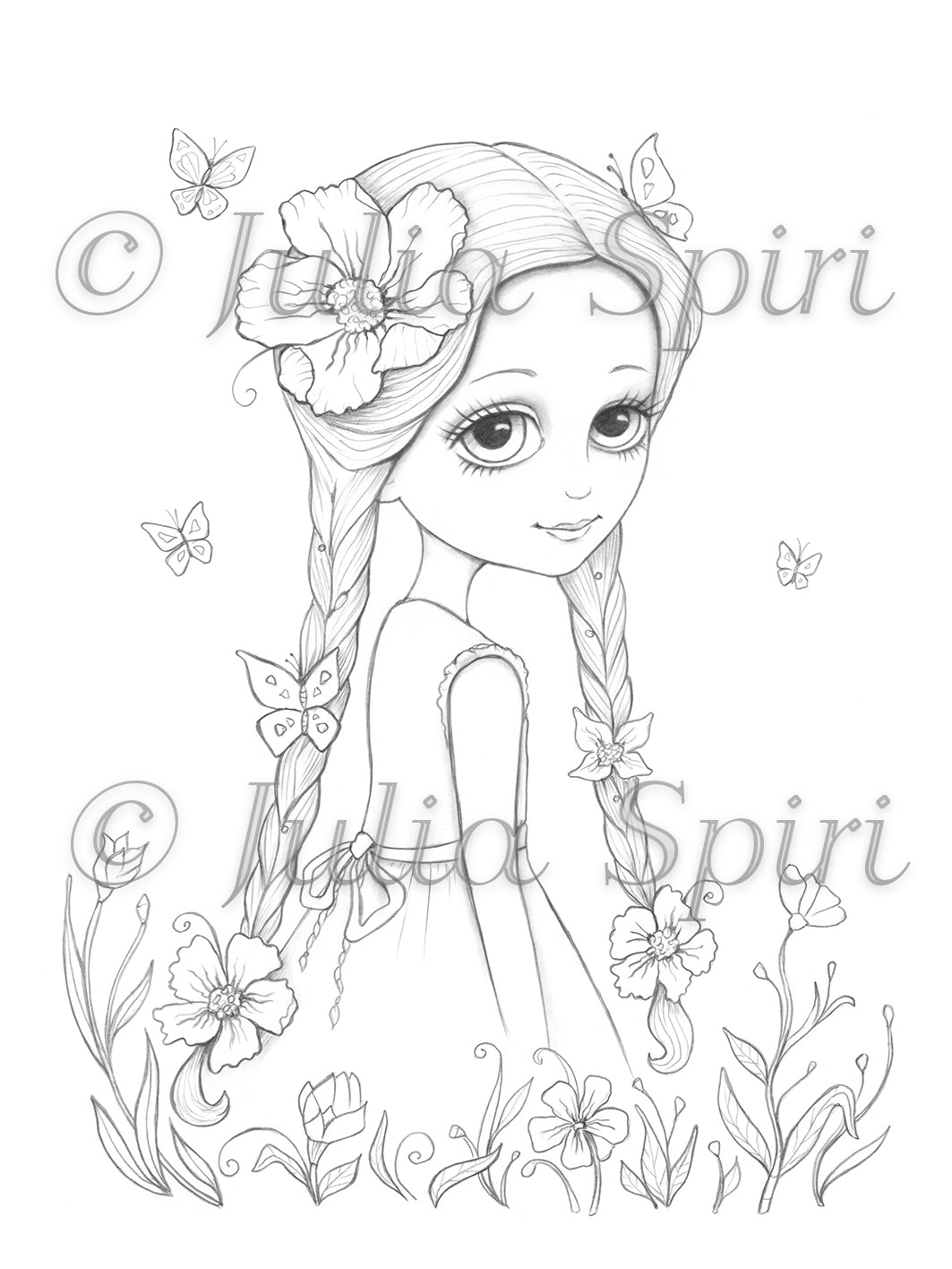 Coloring page summer girl with flowers abigail â the art of julia spiri