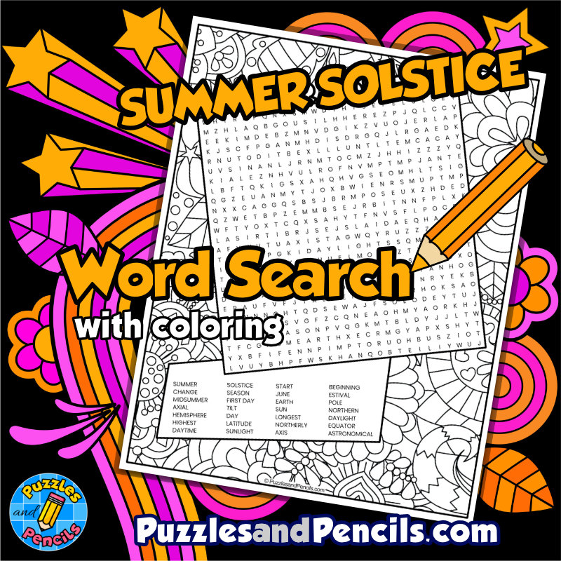 Summer solstice word search puzzle with coloring summer wordsearch made by teachers