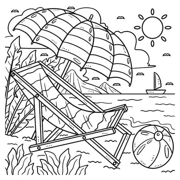 Premium vector summer sun lounger and sunshade coloring page