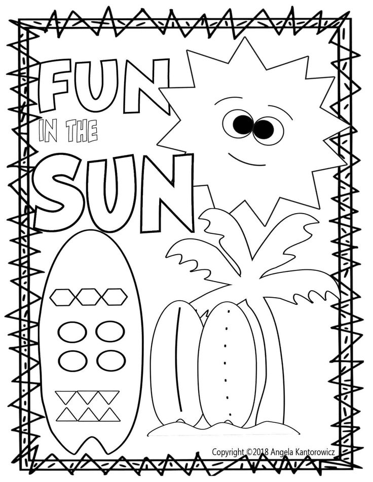 Fun in the sun color sheet free teacher resource free printable use for preschool summer â math coloring worksheets summer coloring pages summer worksheets