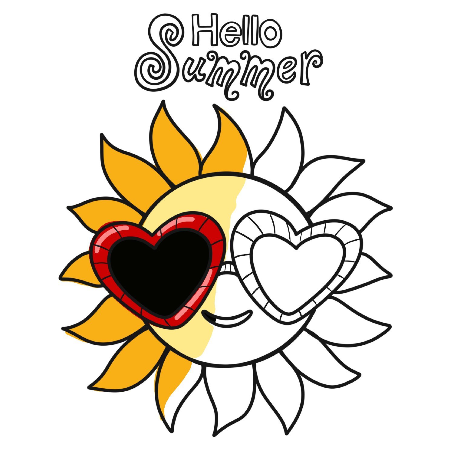 Sun with sunglasses free summer coloring page