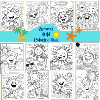 Summer sun coloring pagesummer coloring printable sheets tpt