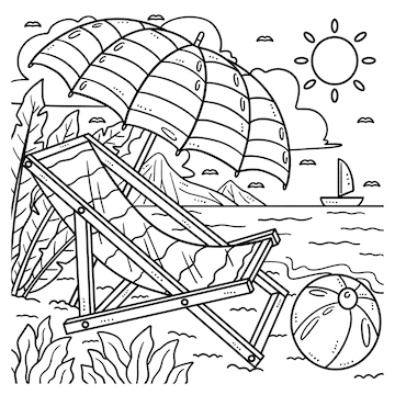 Premium vector summer sun lounger and sunshade coloring page