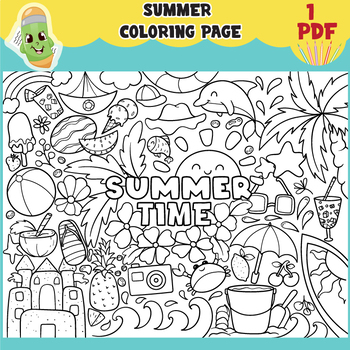 Printable summer coloring pages for kids and adults sun beach flower ocean