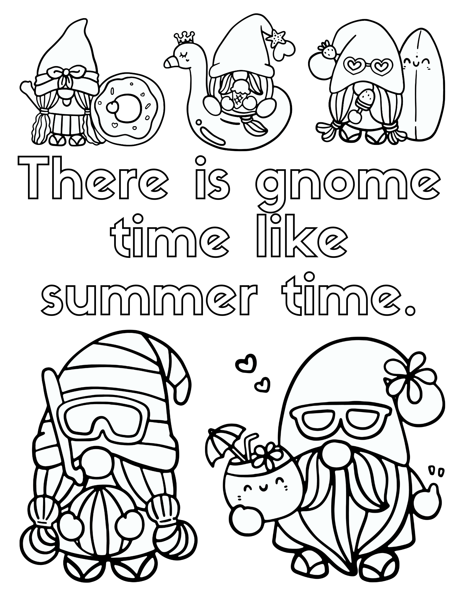 Celebrate warm weather with these fun summer gnomes coloring pages