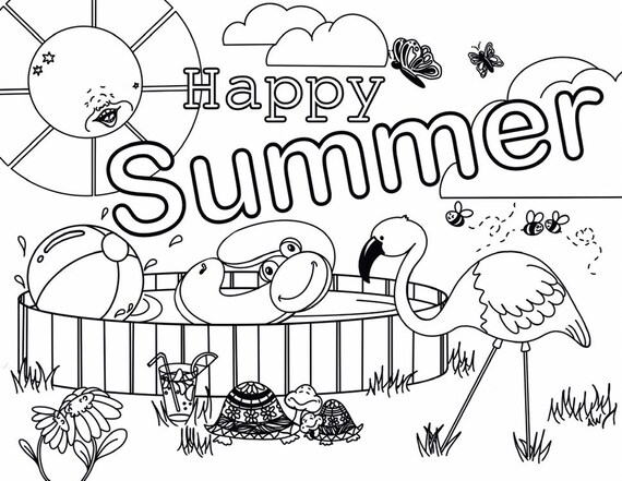 Digital download summer themed coloring page printable color sheet print at home art page