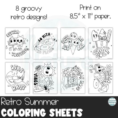 Groovy retro summer coloring pages made by teachers