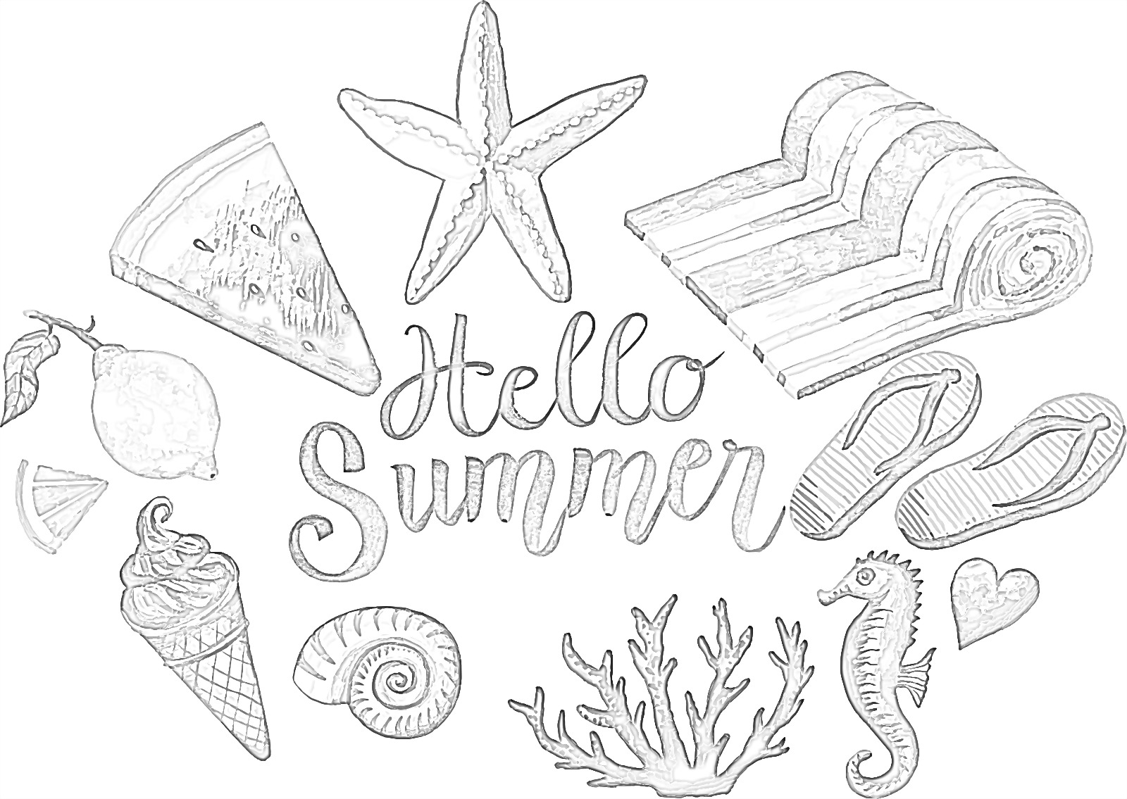 Printable hello summer coloring page