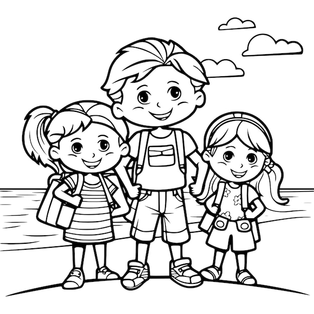 Premium vector summer vacation coloring page for kids