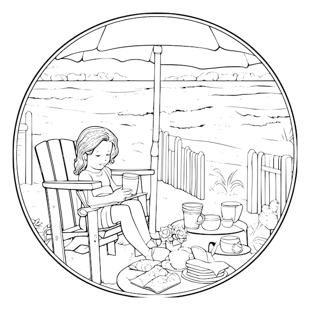 Premium vector summer vacation coloring page for kids