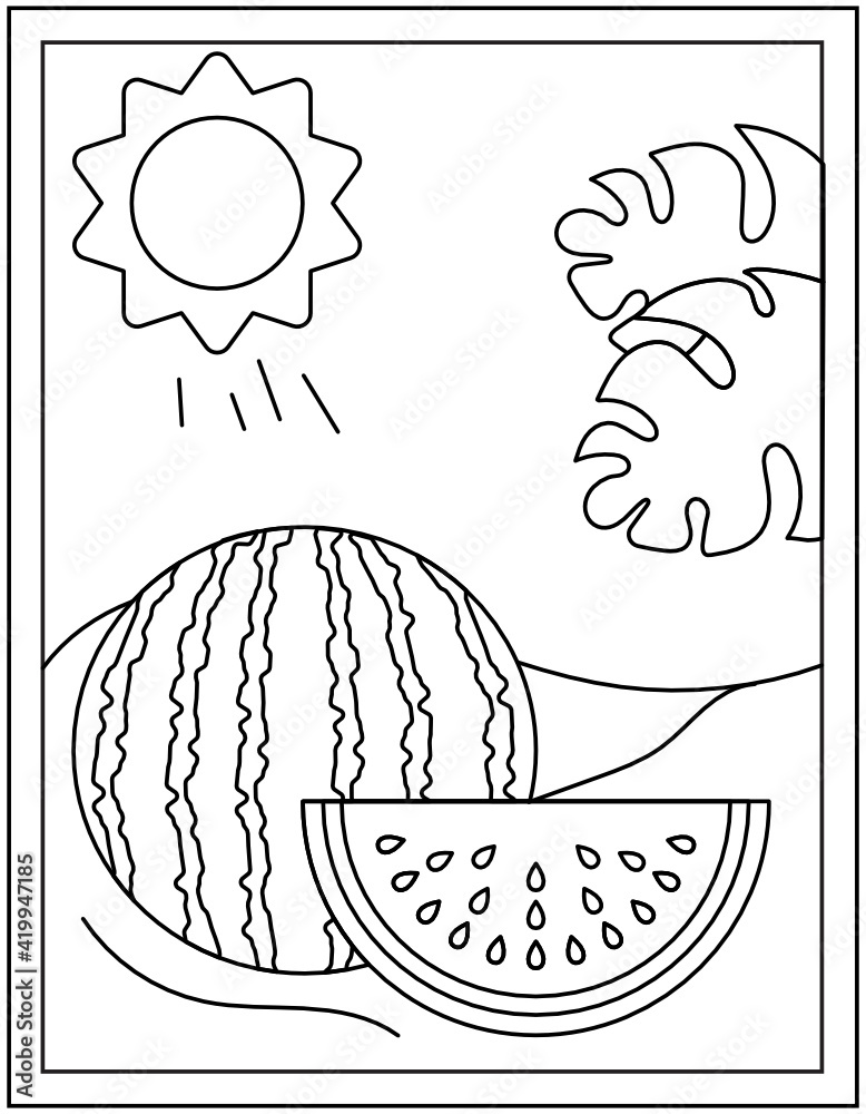 Summer watermelon in coloring page design vector