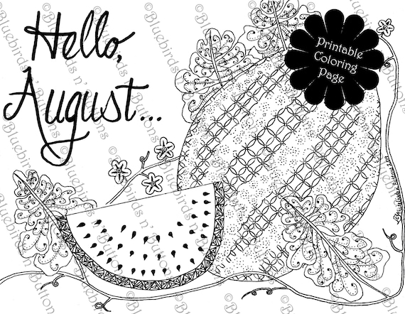 Coloring page printable coloring page august coloring watermelon coloring page download adult coloring page kids coloring pages