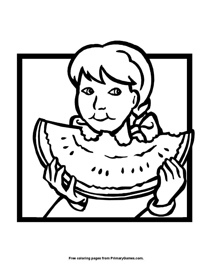 Girl eating watermelon coloring page â free printable pdf from