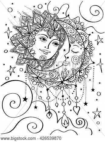 Sun moon bohemian vector photo free trial bigstock