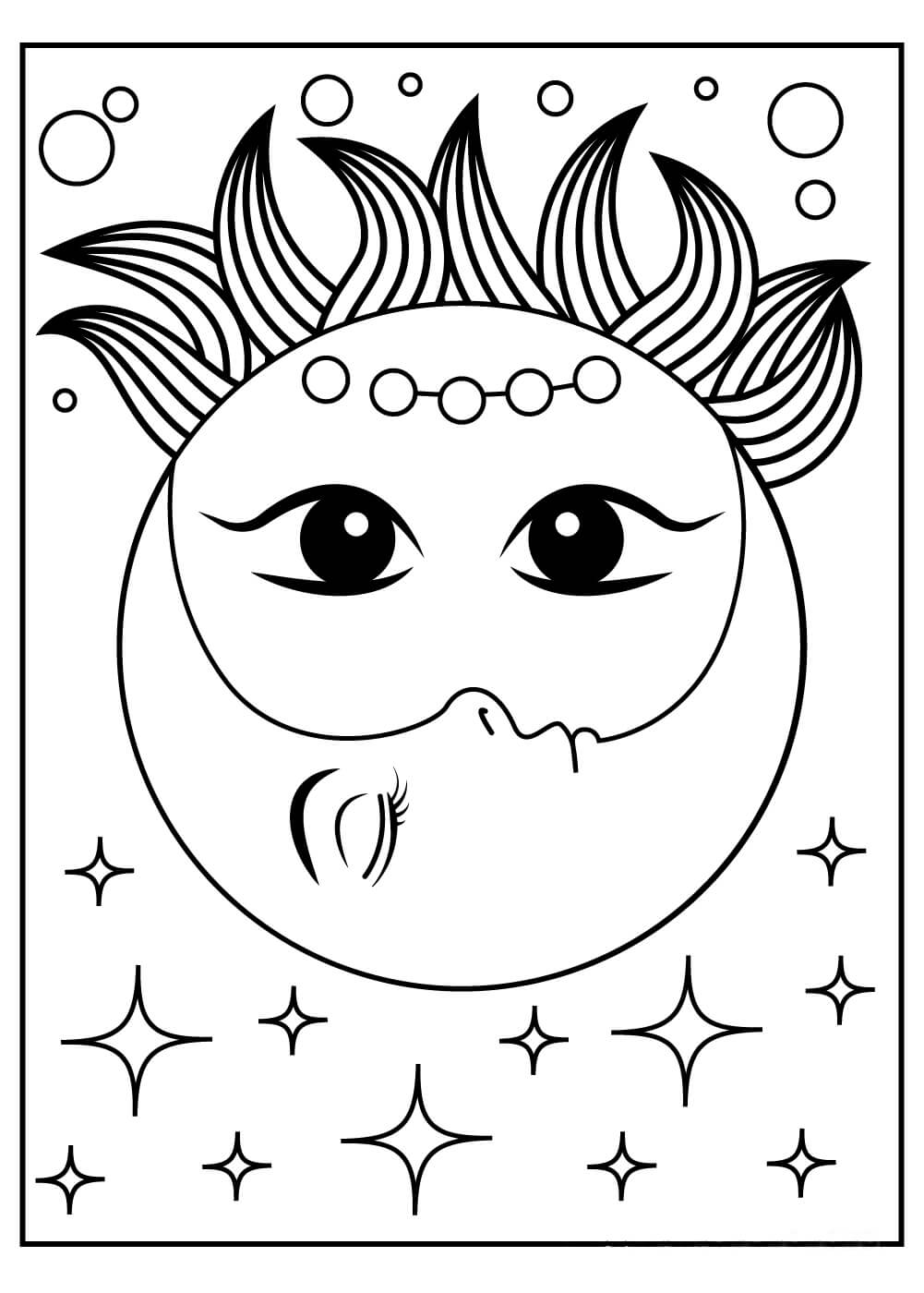 Sun and moon with stars coloring page