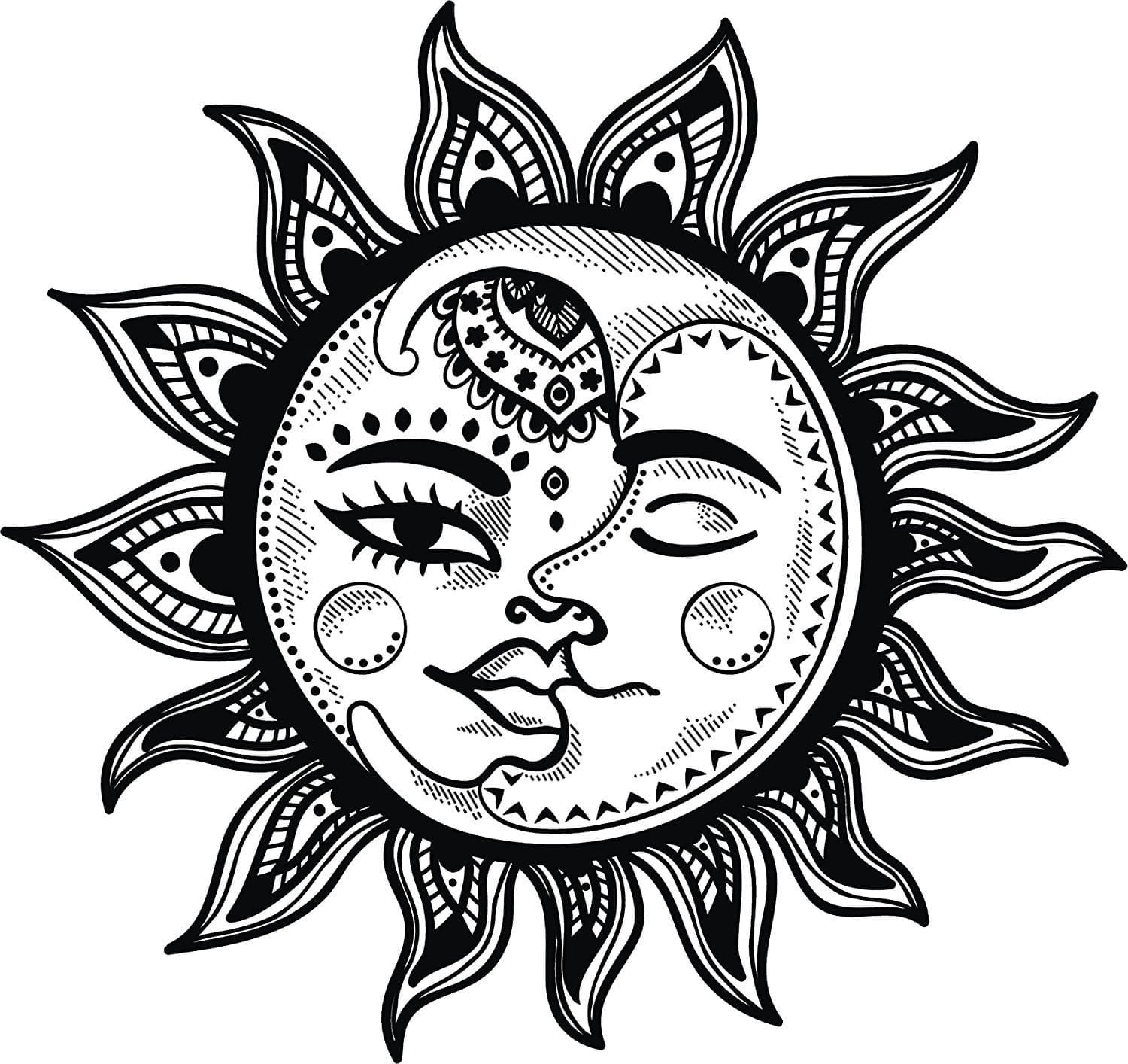 Sun and moon adult coloring page