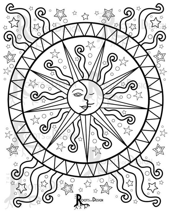 Instant download coloring page celestial mandala design doodle art printable design instant download