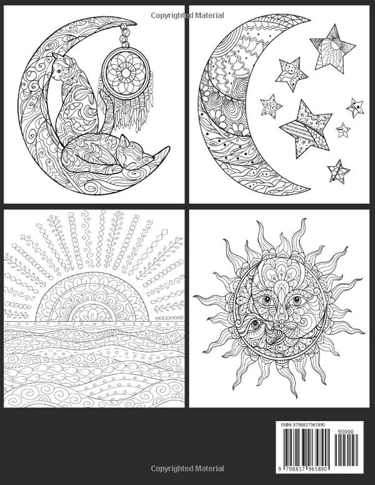 Sun moon stars coloring book for adults a coloring book with fun easy and relaxing coloring pages sun moon star inspired scenes and designs for stress hosen mozammel books