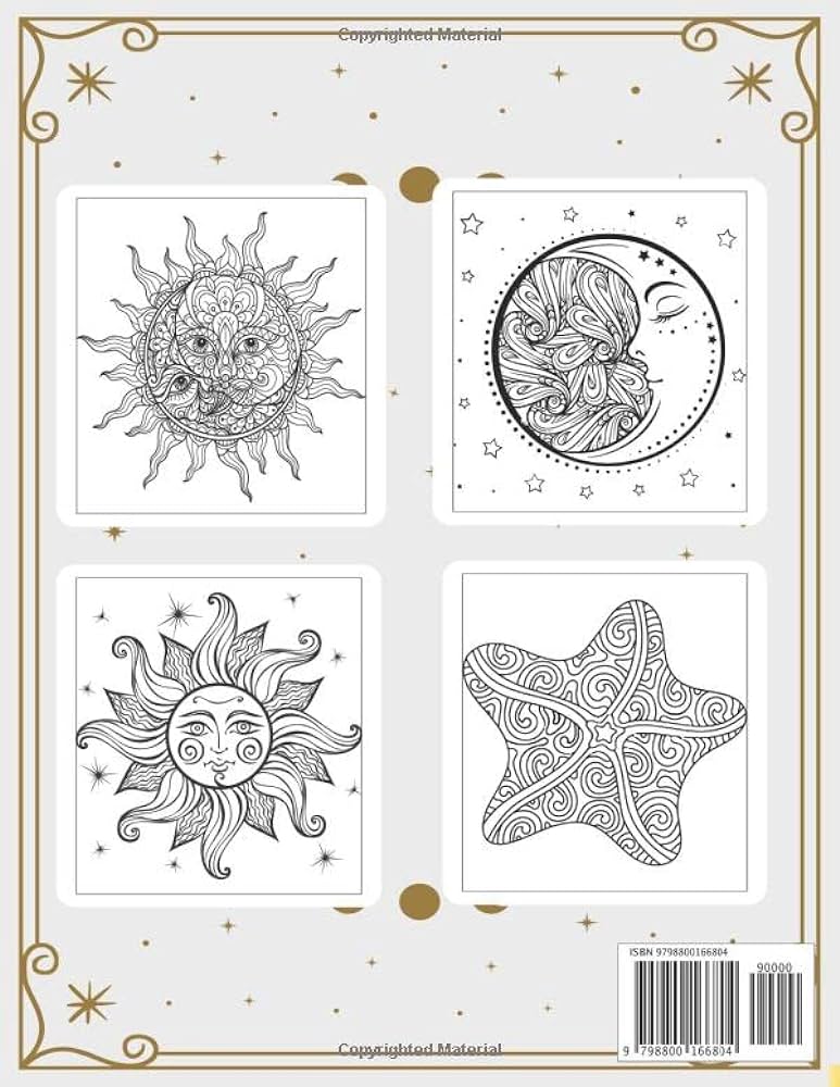 Sun moon star adults coloring book an coloring book with beautiful sun moon star and more celestial designs fun easy amusement relaxation for adults teens boys girls