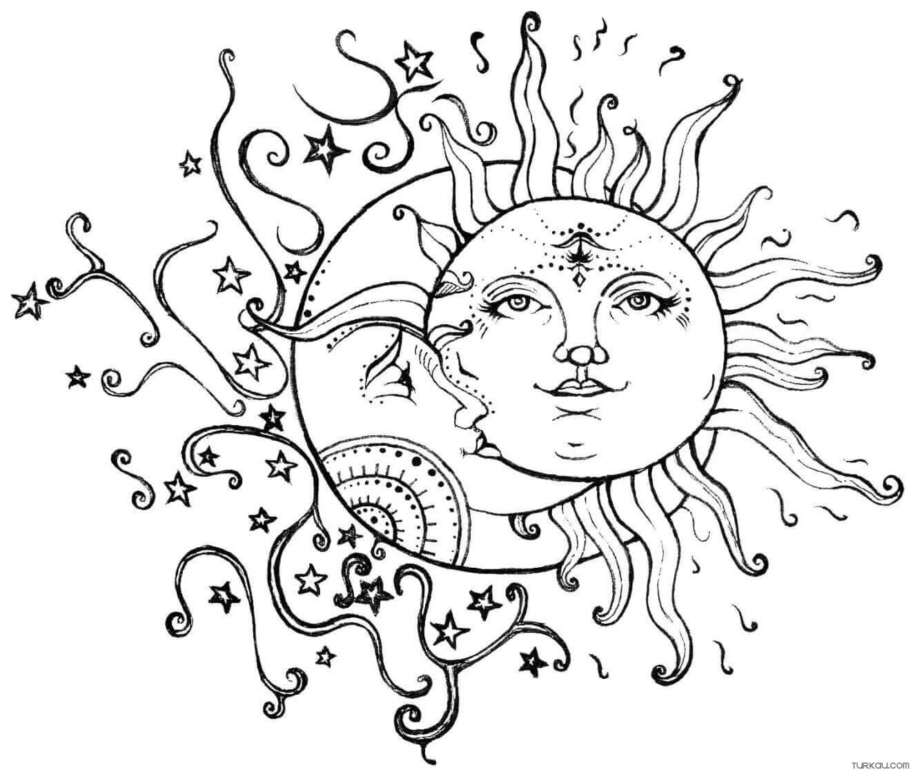 Sun moon art coloring page