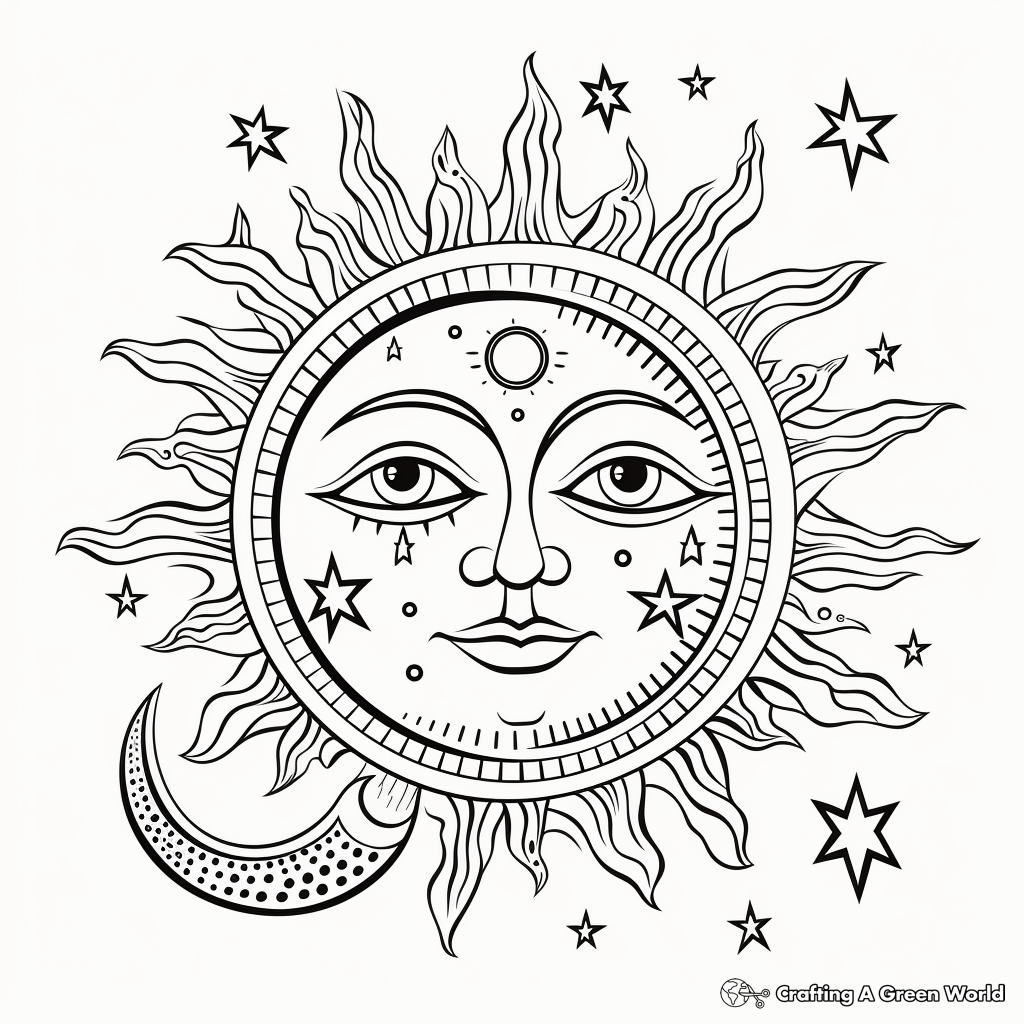 Sun and moon coloring pages