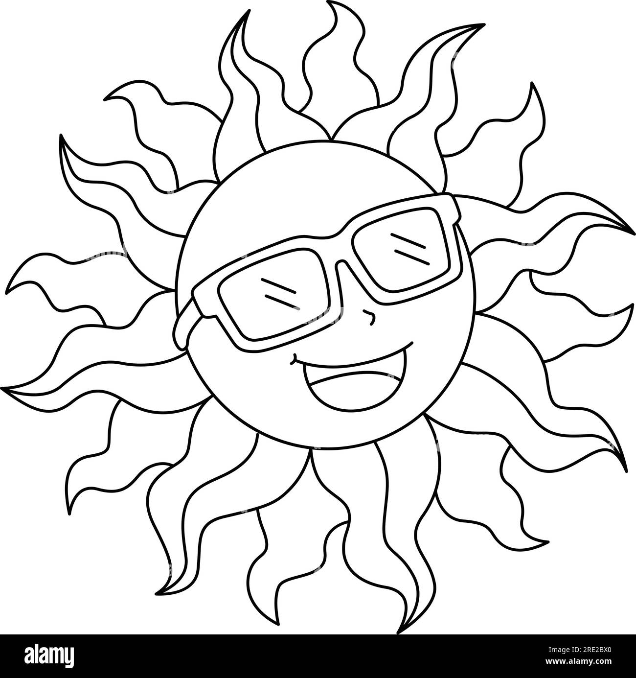Sun with happy summer isolated coloring page stock vector image art