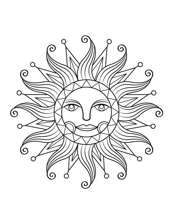 Printable celestial sun coloring page