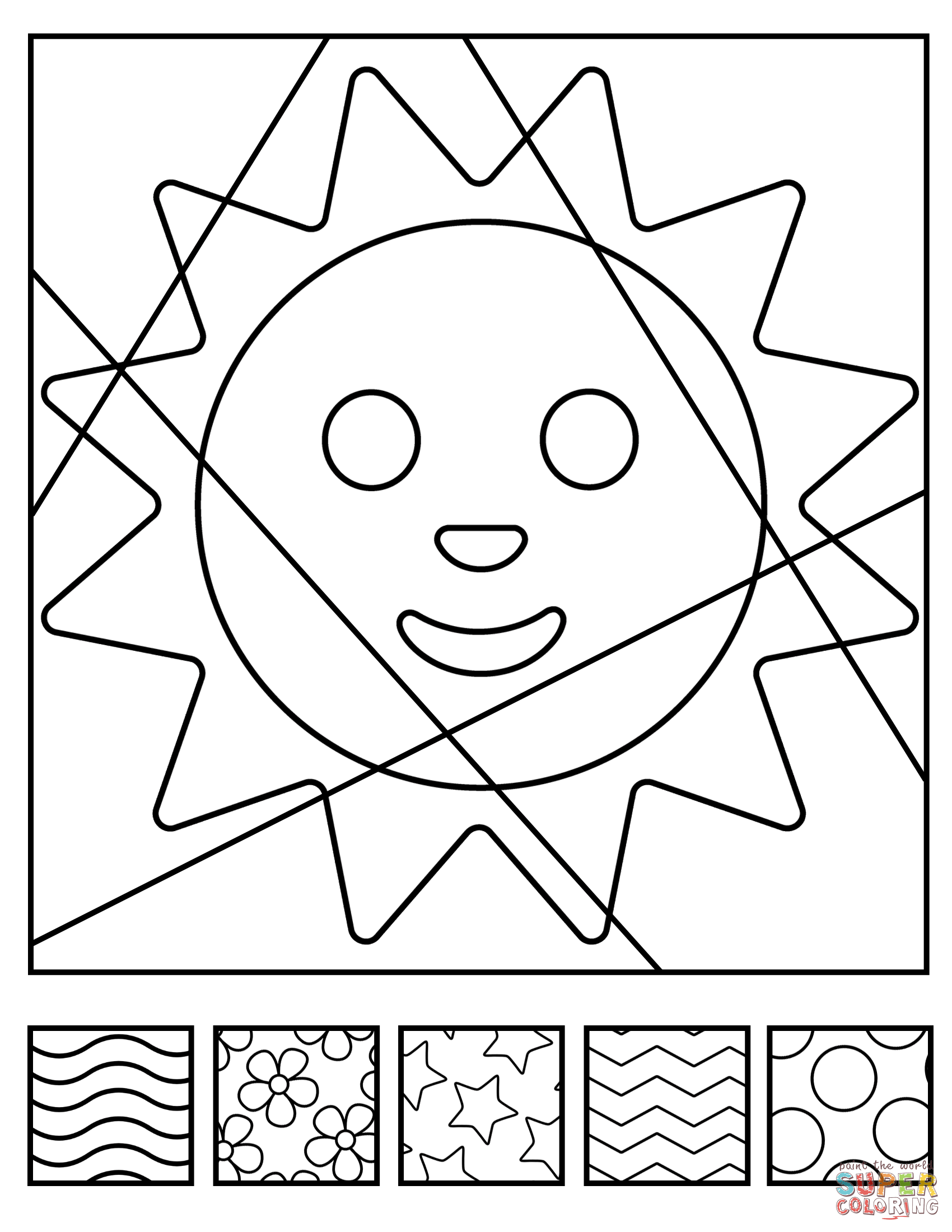 Fill sun with pop art patterns coloring page free printable coloring pages