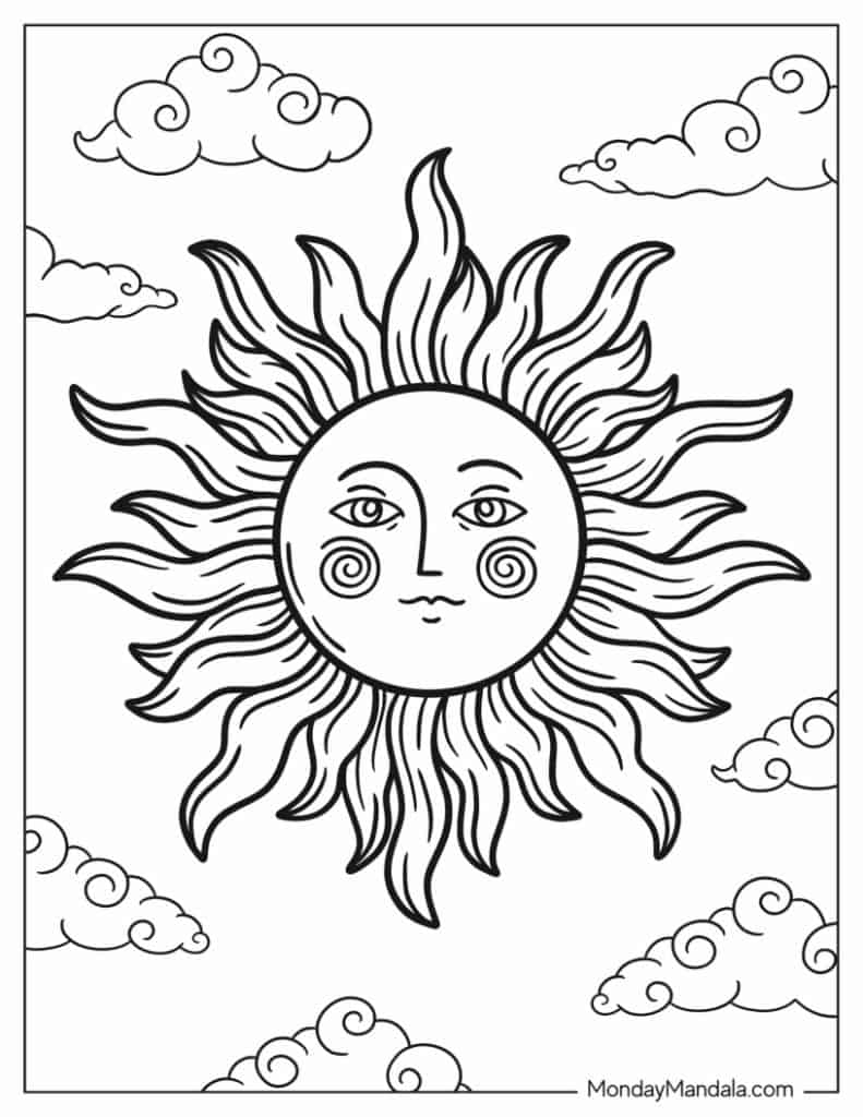 Sun coloring pages free pdf printables