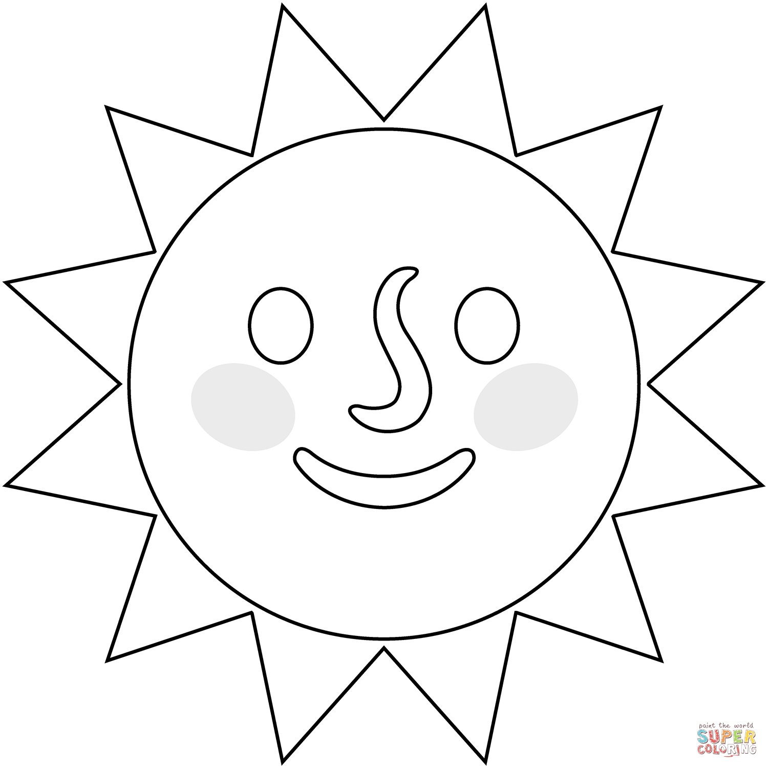 Sun with face emoji coloring page free printable coloring pages