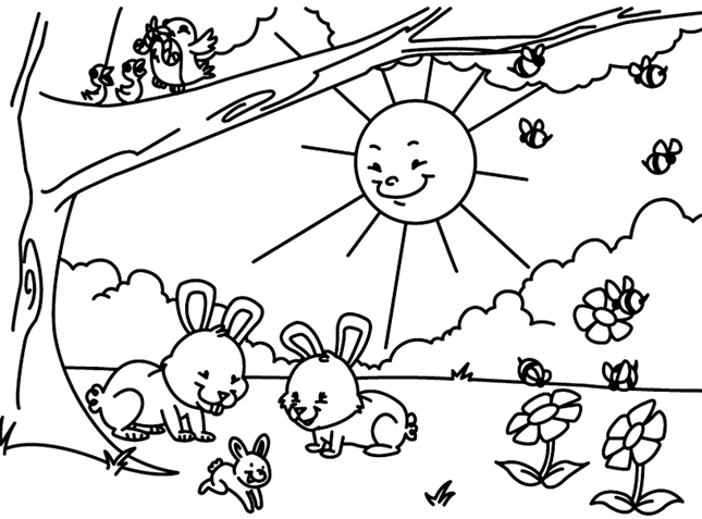 Spring time friends coloring page