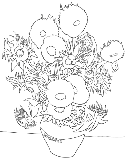 Sunflowers colouring page