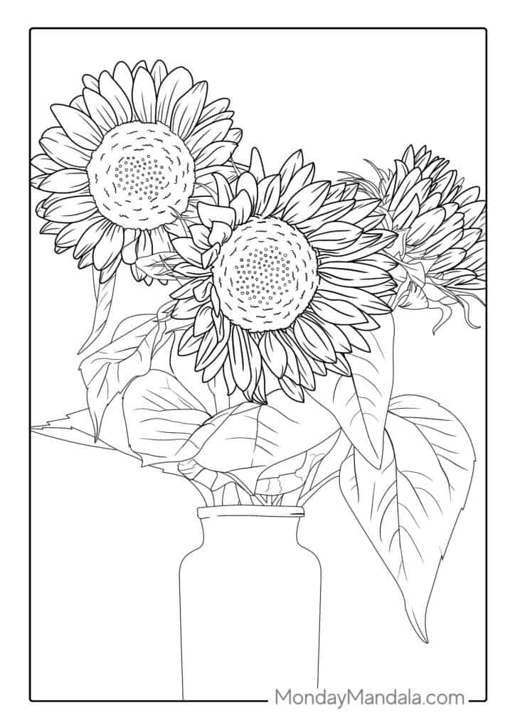 Sunflower coloring pages free pdf printables