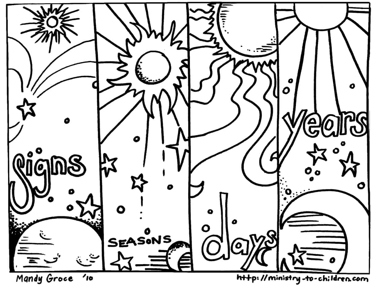 Creation coloring pages god made the sun moon and stars