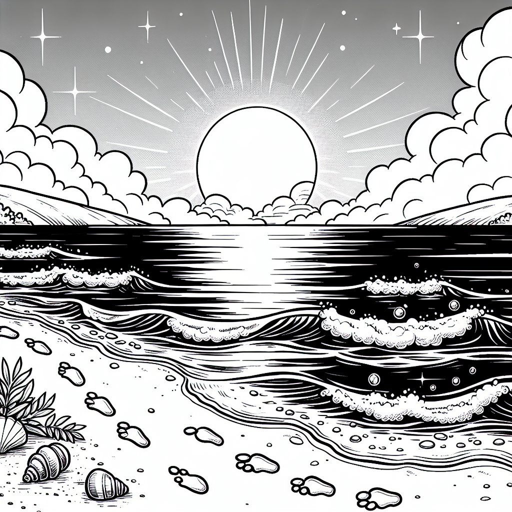 Beach sunset coloring pages