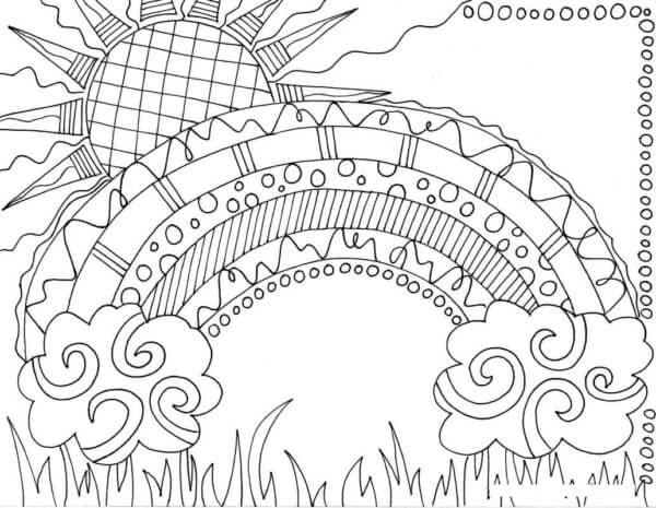 Landscape at sunset coloring page