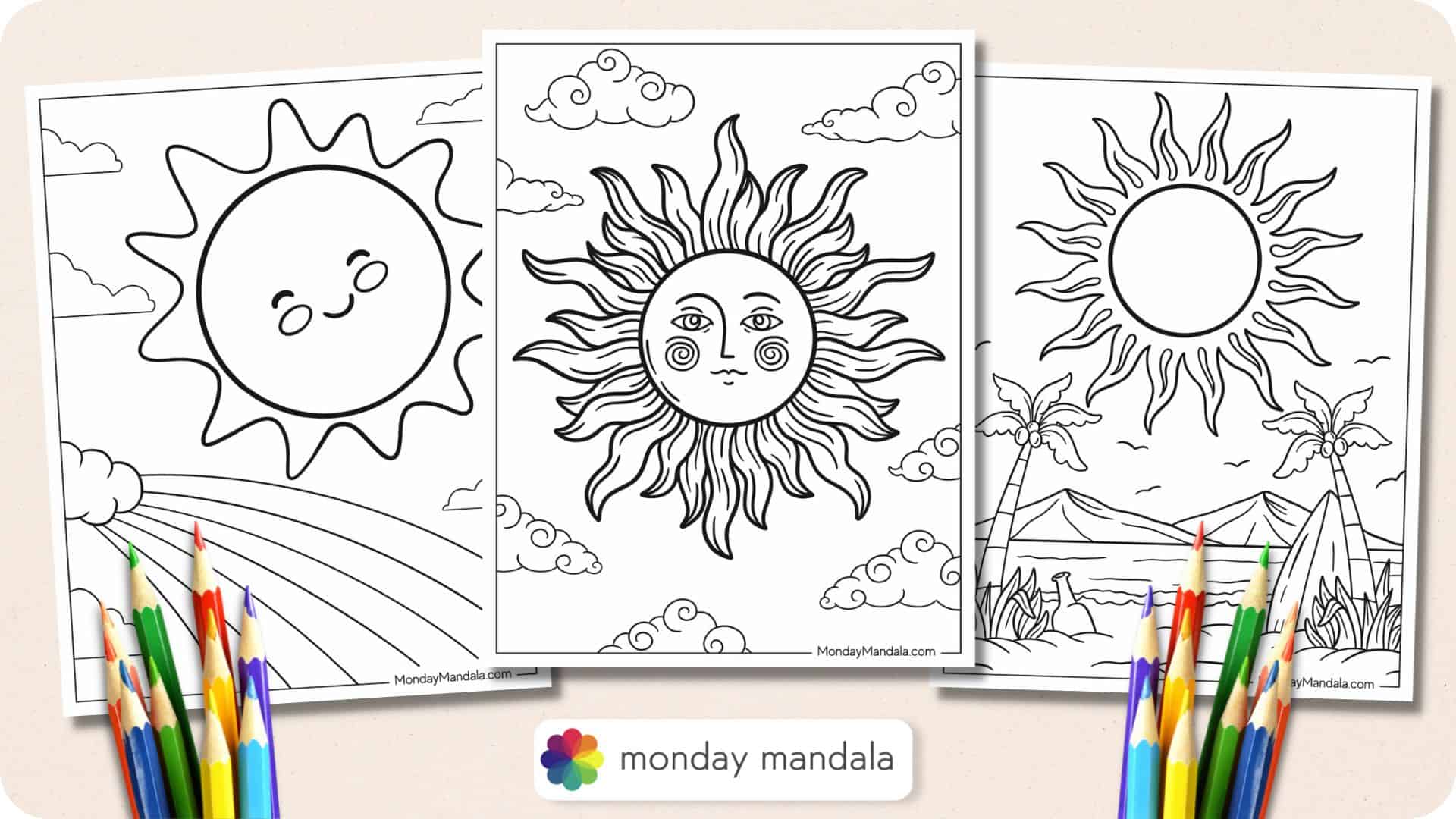 Sun coloring pages free pdf printables