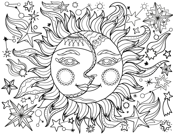 Sun and moon adult coloring page