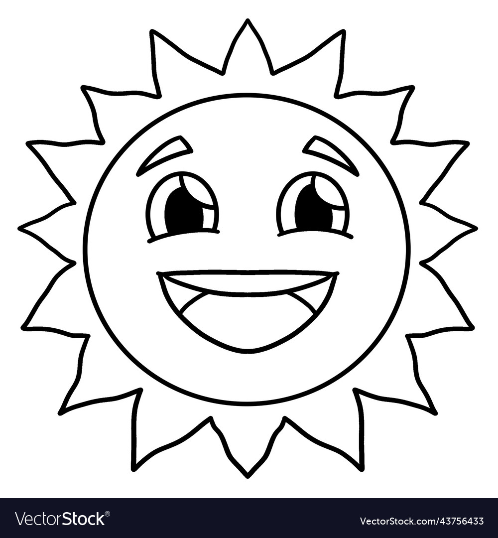 Happy sun isolated coloring page for kids vector image