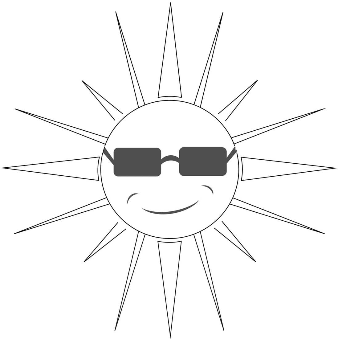 Sun wearing sunglasses coloring page