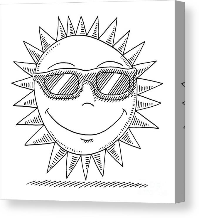 Cartoon summer sun with sunglasses drawing canvas print canvas art by frank ramspott