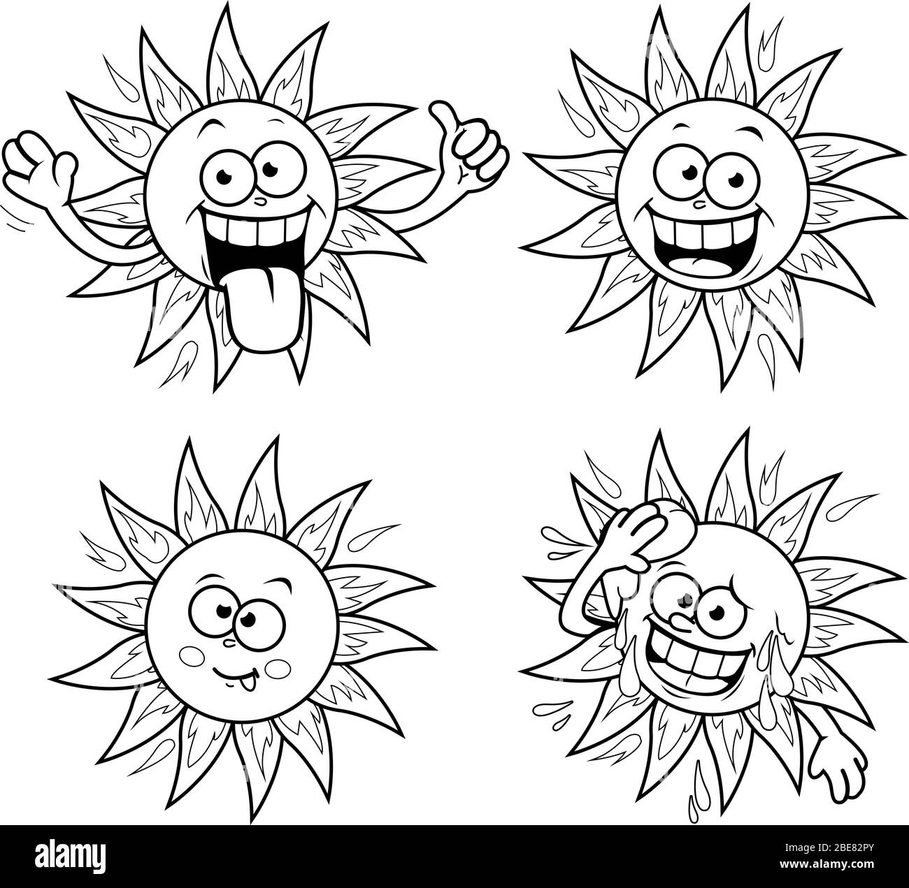 Cartoon sun vector set vector black and white coloring page stock vector image art