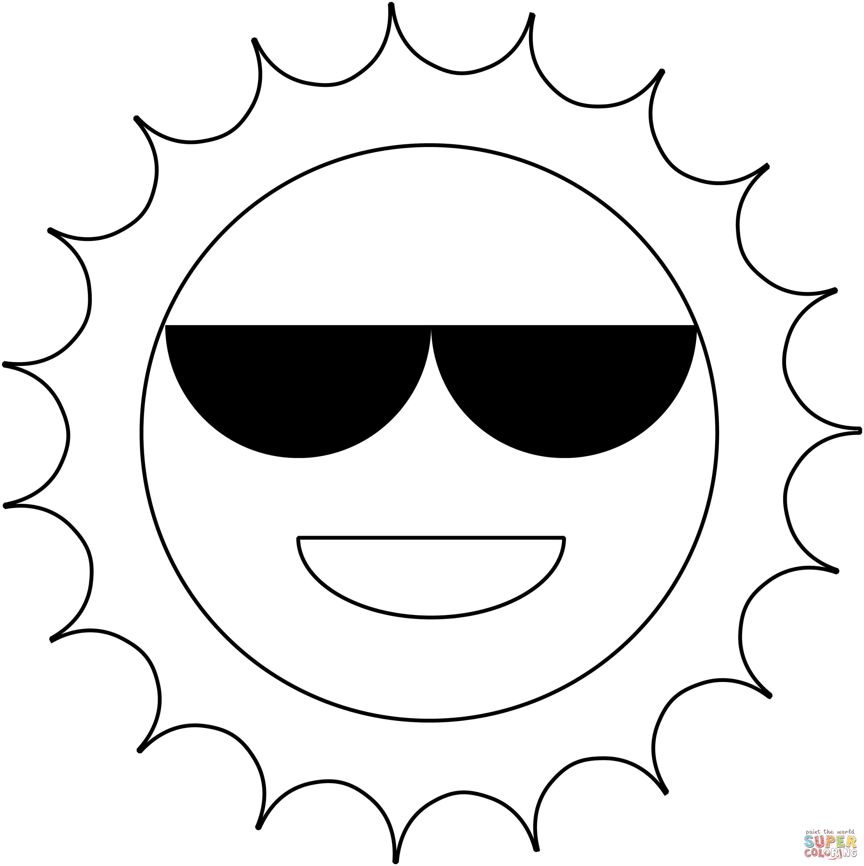 Sun with sunglasses coloring page free printable coloring pages