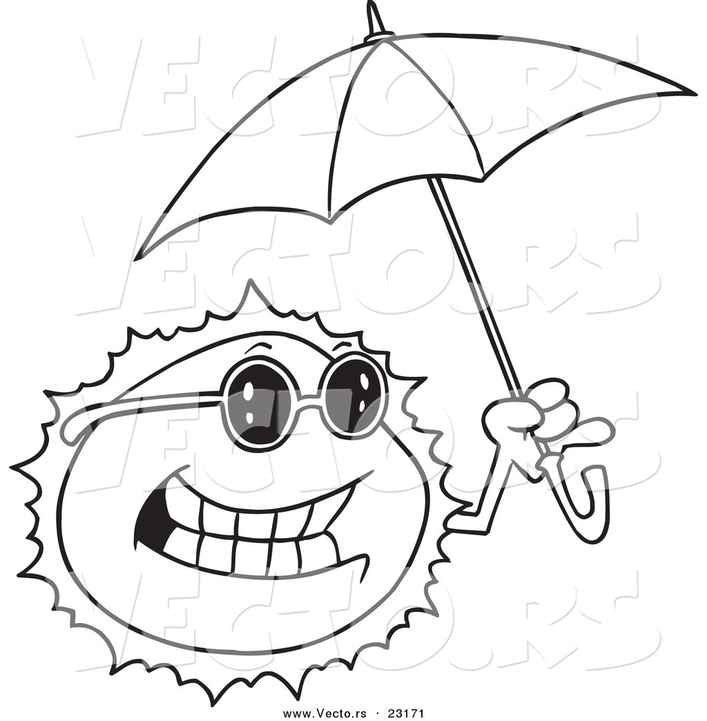 R of a cartoon sun holding an umbrella