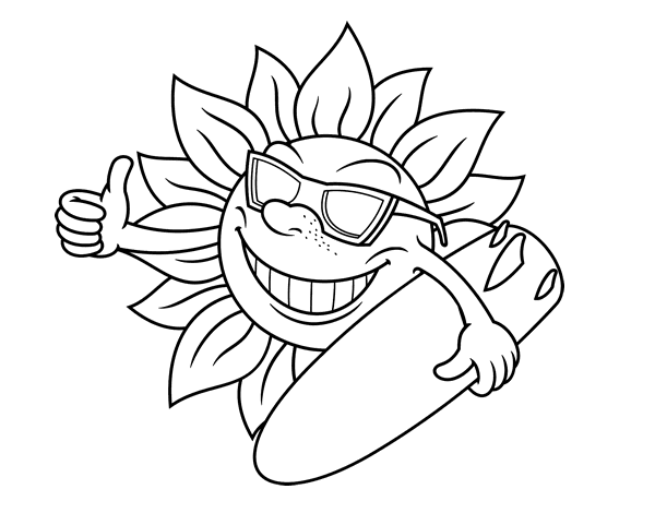 Sun surfer coloring page