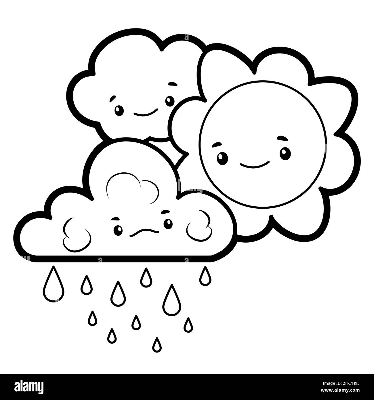 Coloring book or page for kids sun and cloud black and white illustration stock photo