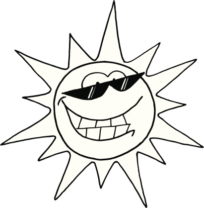 Black and white smiling sun with sunglasses stock illustration