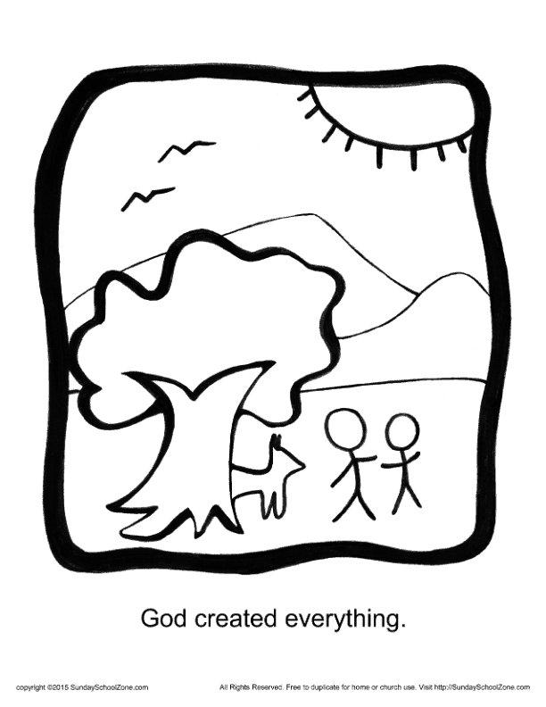 God created everything story icon coloring page